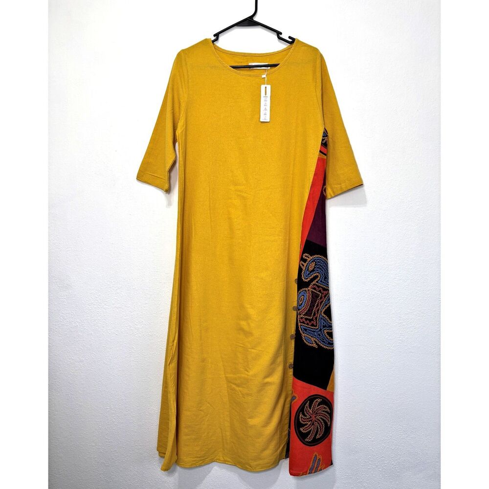 Womens Ethnic Boho Maxi Dress Large Earthy, Granola, Cottage, Indie Artsy Casual